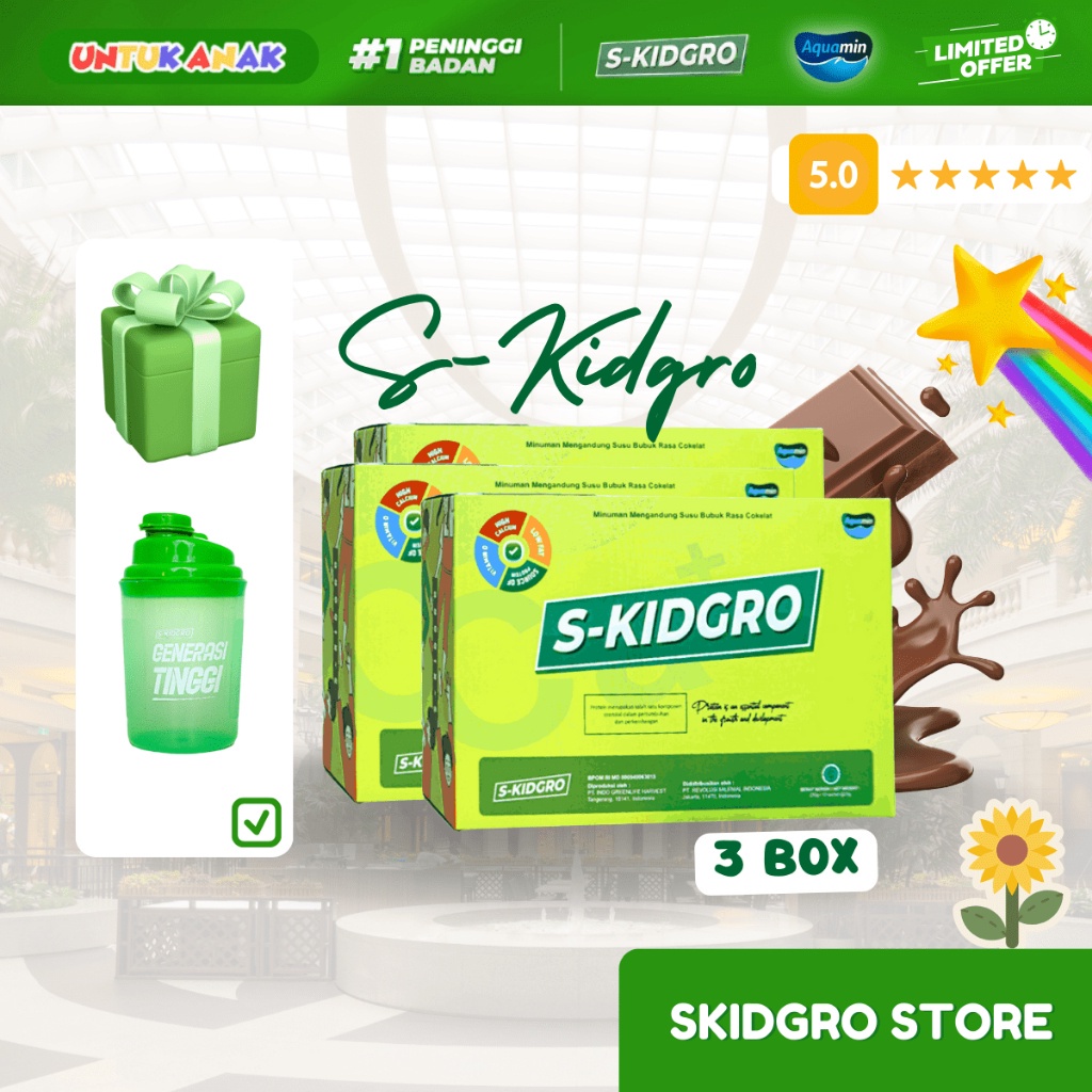 

S-KIDGRO PENINGGI BADAN ANAK SUSU SKIDGROW FULL KALSIUM PROTEIN & DHA ( 3 BOX ISI 30 SACHET ) FREE TUMBLER! BISA COD! ORY