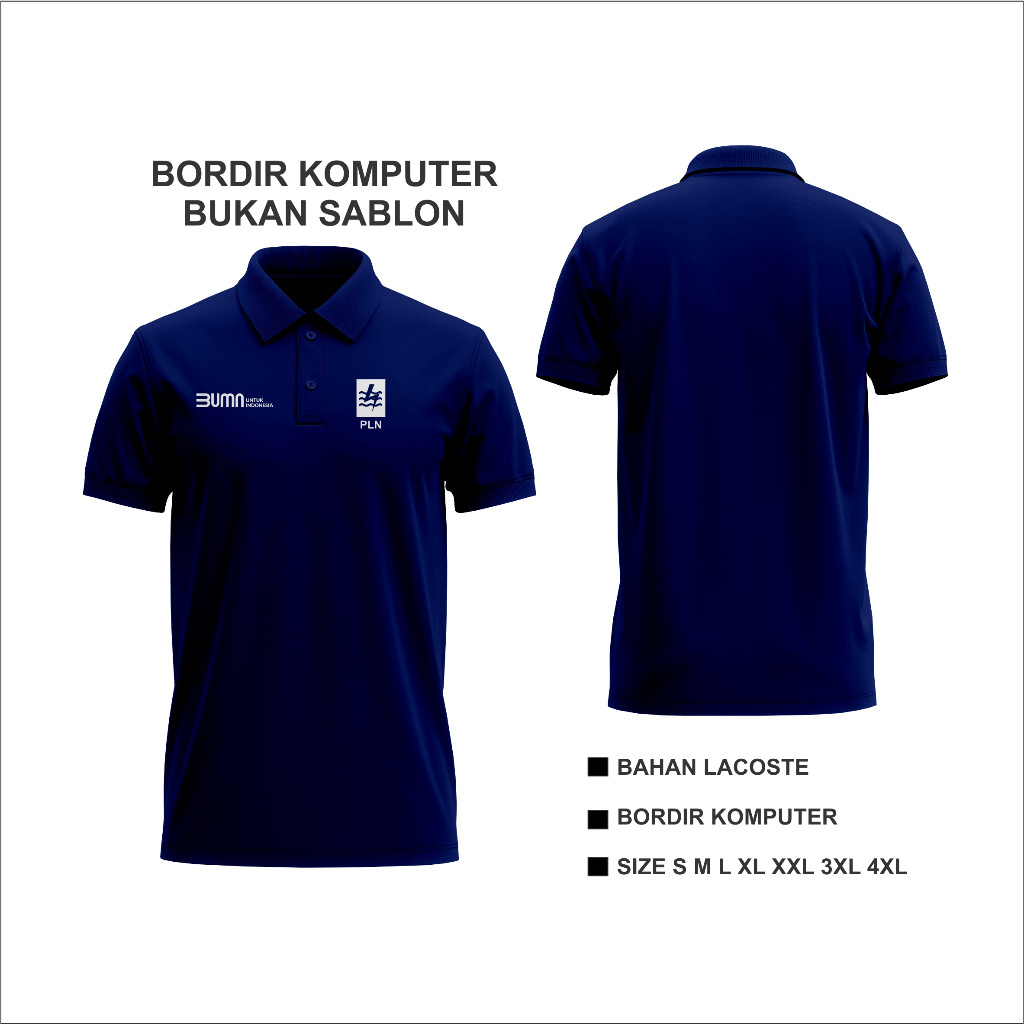 Kaos Polo Bordir Baju Pln Bordir Kaos Pln Polo Pln Bordir / Kemeja Pln Bordir 1 Wangki Bordir Murah