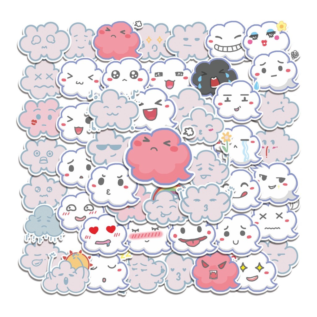 

COD 50 Pcs Stiker Cloud Emoticon / Awan Emoji Lucu Anti Air Untuk Dekorasi Notebook Sepeda Skateboard Handphone