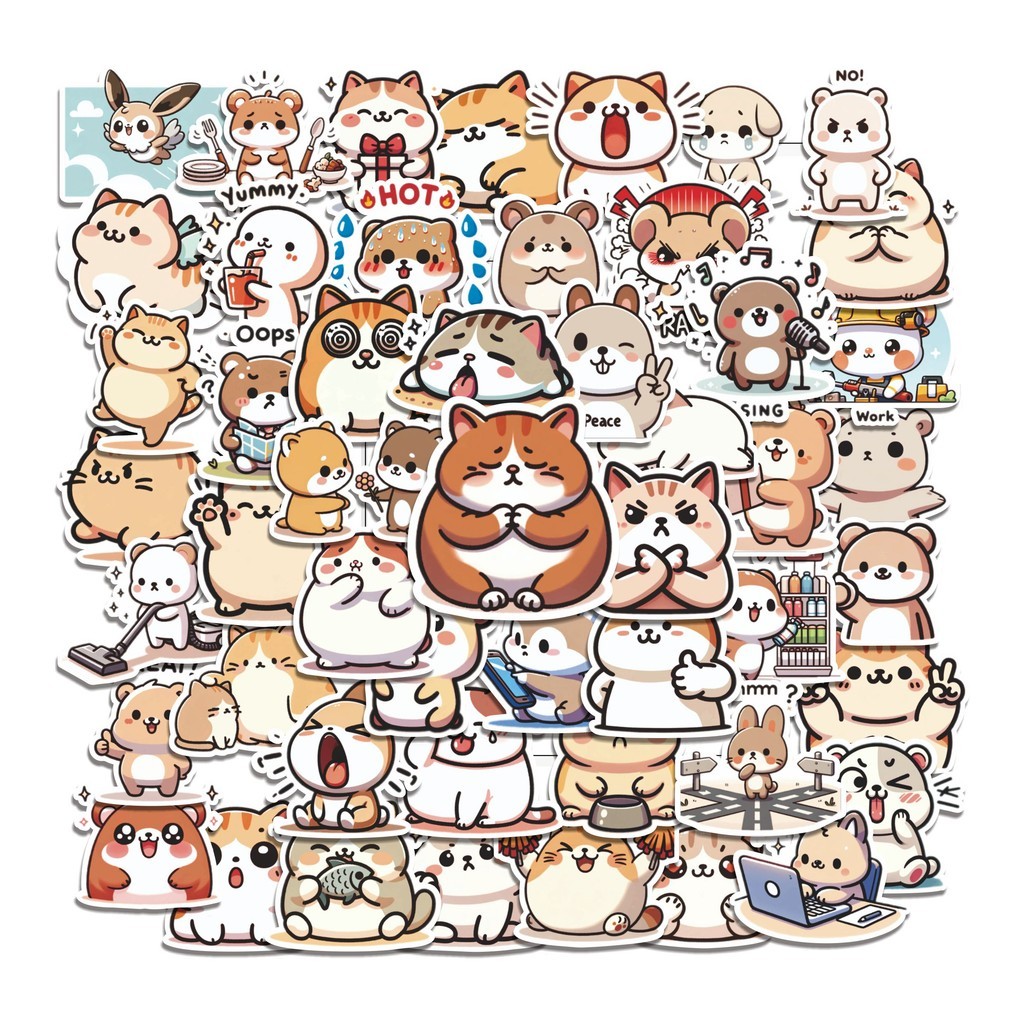 

COD 50 Pcs Stiker Cute Animal Stamp / Stempel Hewan Lucu Anti Air Untuk Dekorasi Notebook Sepeda Skateboard Handphone