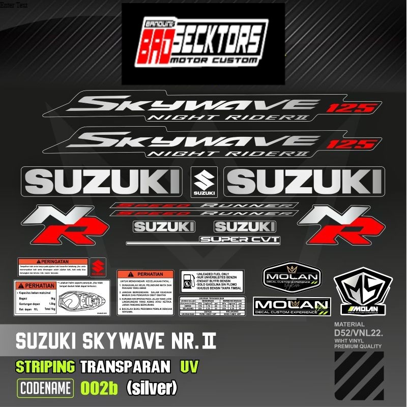 Decal Sticker Striping Variasi Transparan Uv Skywave NR 2 Speed Runner Hitam Mocca Skywave Nigt Raid