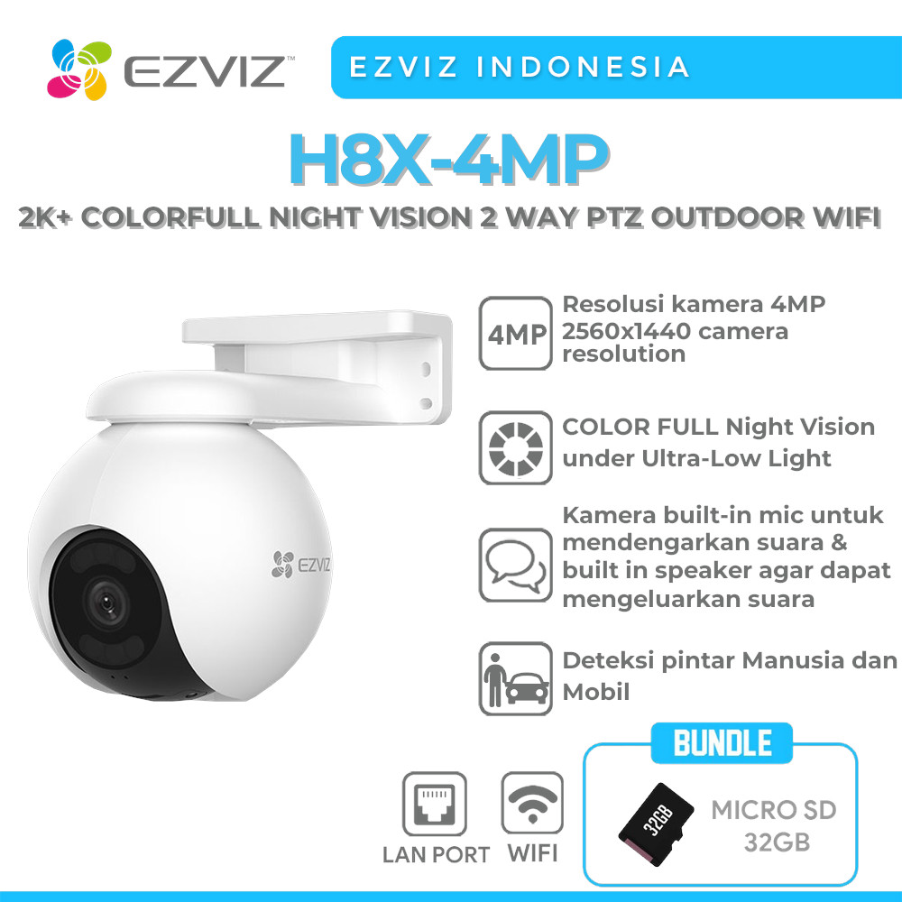 EZVIZ H8X-4MP 2K+ COLORFULL NIGHT VISION 2 WAY PTZ OUTDOOR WIFI FREE MICRO SD 32GB