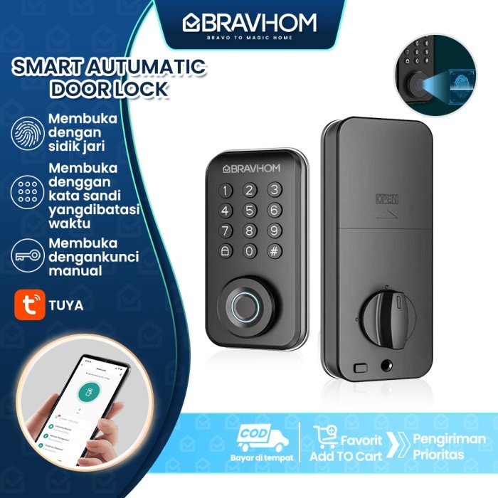 

BRAVHOM kunci tu dital sidik jari password dan TUYA App kontrol