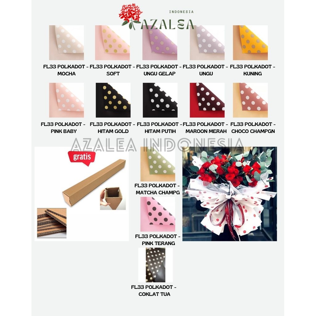 

AZALEA - (5 LEMBAR) - FL33 POLKADOT Kertas Bunga Paper Buket Motif Polkadot Bulat Kado Florist Cellophane