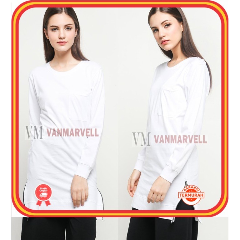 Pakaian Wanita Tunik Premium Murah Kekinian /VM Tunik Putih Polos Panjang Wanita - Atasan Muslim Wan