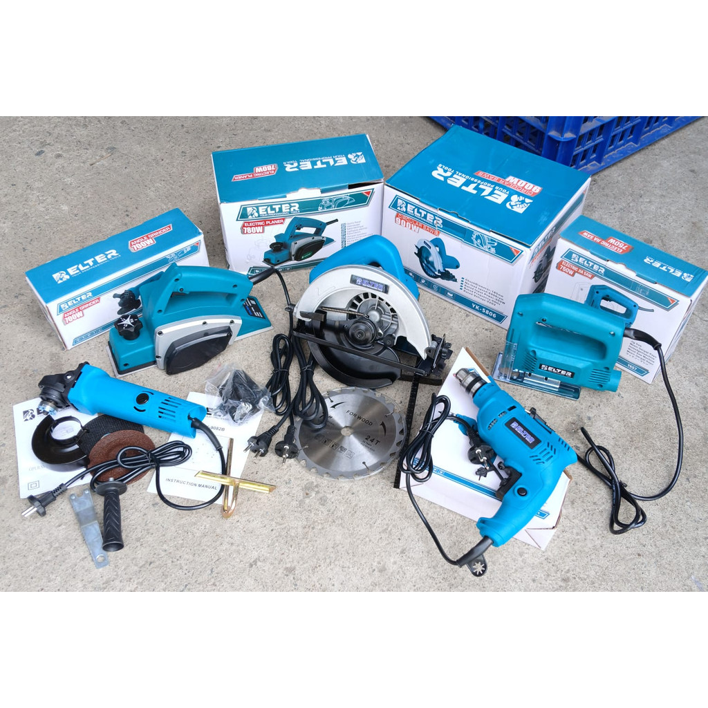 Paket tukang kayu lengkap  6 JENIS MESIN dari BOR 10MM / MESIN GURINDA ANGLE GRINDER / MESIN SERUT P