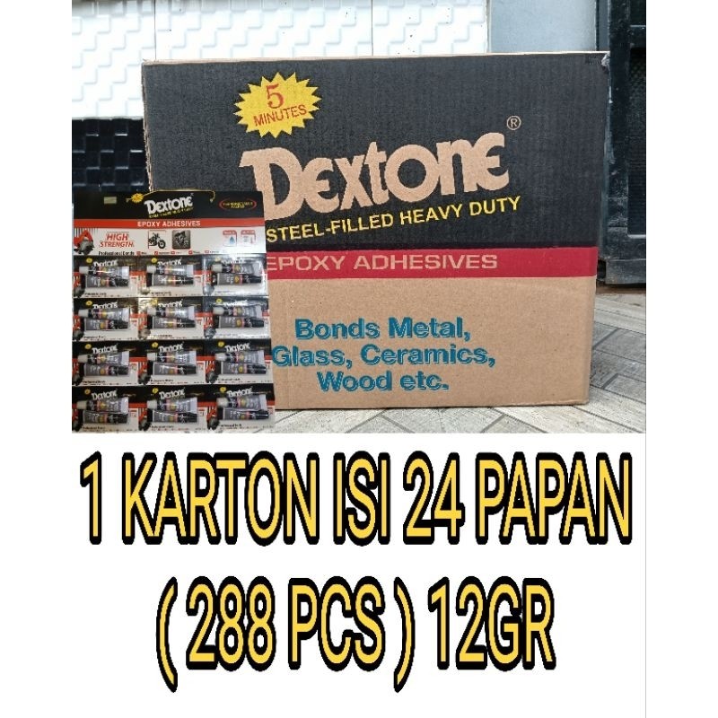 PAKET USAHA 1 DUS  lem dextone 5 MENIT 12gr 1 Dus isi 24 PAPAN/LUSIN 288 PCS  lem besi lem beton dex