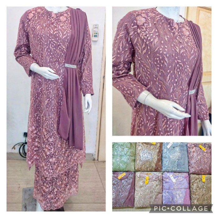 NEW -Gamis Brukat Tile Selendang Malaysia Jumbo - Gaun Pesta (Free Hijab) - Mint, M ( LD 97cm)