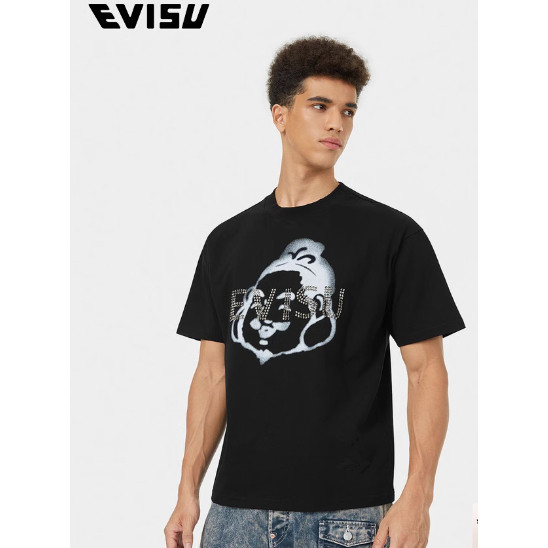 EVISU Tshirt  men Black Short sleeve Kaos Lengan Pendek