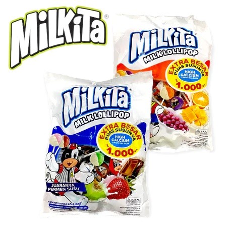 

REFILL Permen Milkita Susu Lolipop 30+3 pcs 9gr / REFILL Permen Milkita 40pcs 9 Gram - Jeruk, Mangga, Anggur