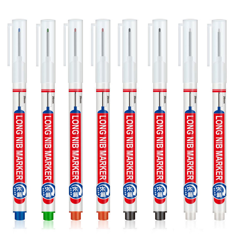 

8Pcs/Set Perforating 20mm Deep Hole Long Head Nib Markers For Metal Pen Waterproof Bathroom Woodworking Decoration Multi-Purpose