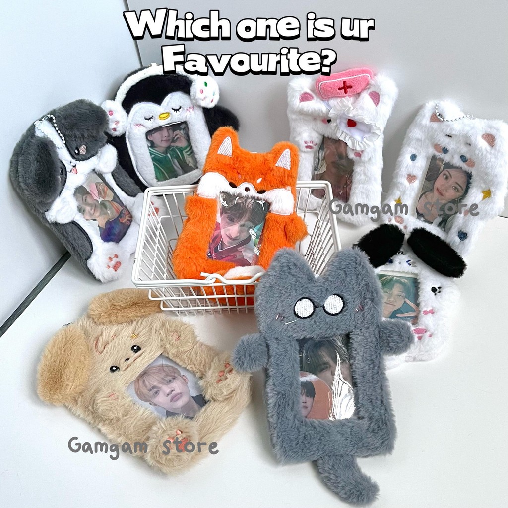 Fluffy Polar Bear Photocard Holder Cardholder Gantungan Furry PC Holder KPOP Tempat Photocard Lucu