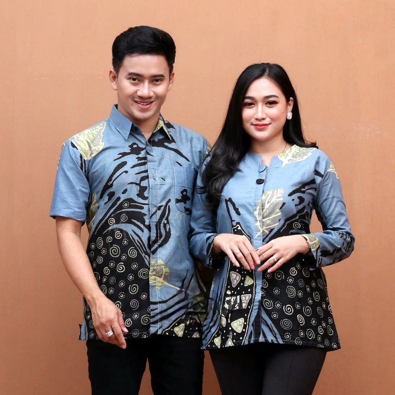 Batik Couple Blouse Batik Kemeja Batik Lengan Pendek M L XL XXL / Couple Batik Kemeja Blouse Wanita 