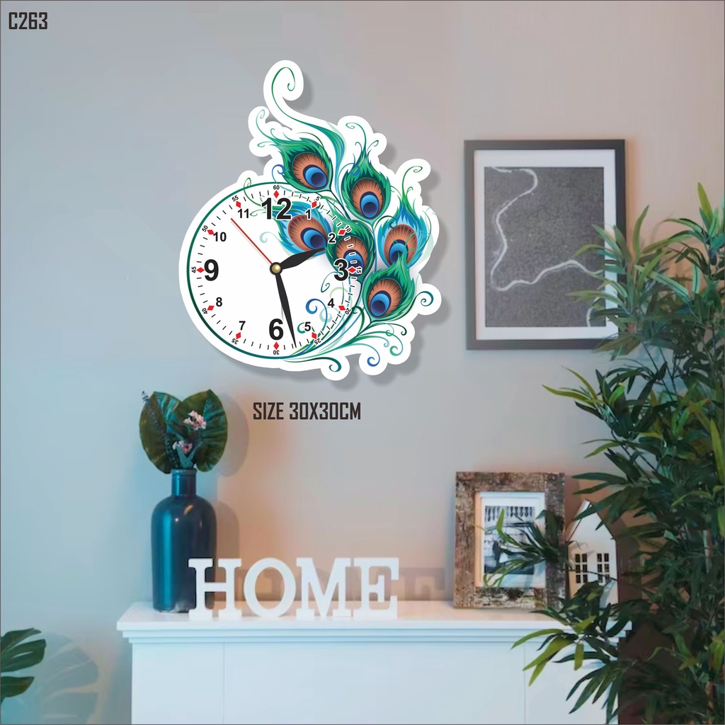 c263 Jam dinding dekorasi pajangan ruangan minimalis model bulu merak