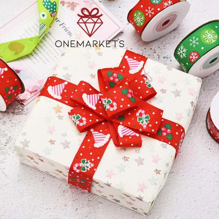 

1 ROLL Pita Natal 2,5cm - Ribbon Christmas PS111 - Topi Hijau
