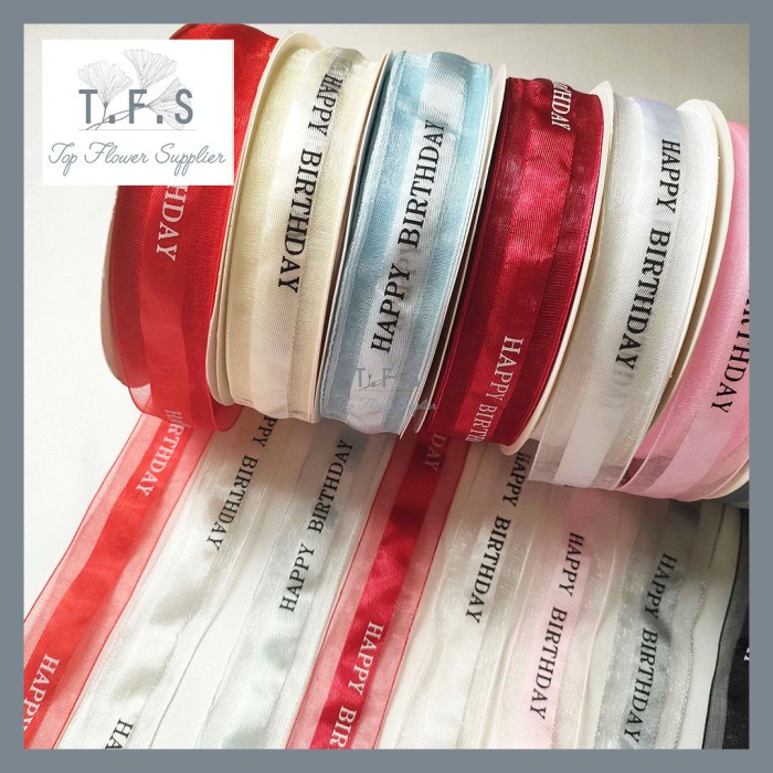 

1 ROll 45meter Pita Simi Motif Happy Birthday 2.5cm Dekorasi Hias - WHITE