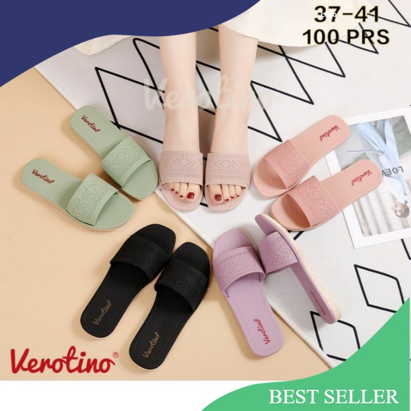 A729-47J Sandal Selop Karet Jelly Wanita Verotino Sendal Slop Cewek Motif Rajut Rajutan Renda Peremp
