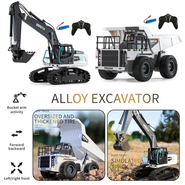 Diecast Miniatur Alat Berat Huina RC 1559 Excavator Dump Truck 1/24 9CH 2.4Ghz Remote Control