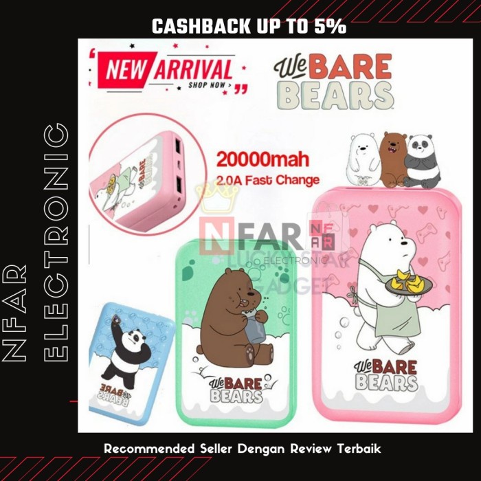 Powerbank We Bare Bears 20000mah Powerbank Portable Pink Lucu