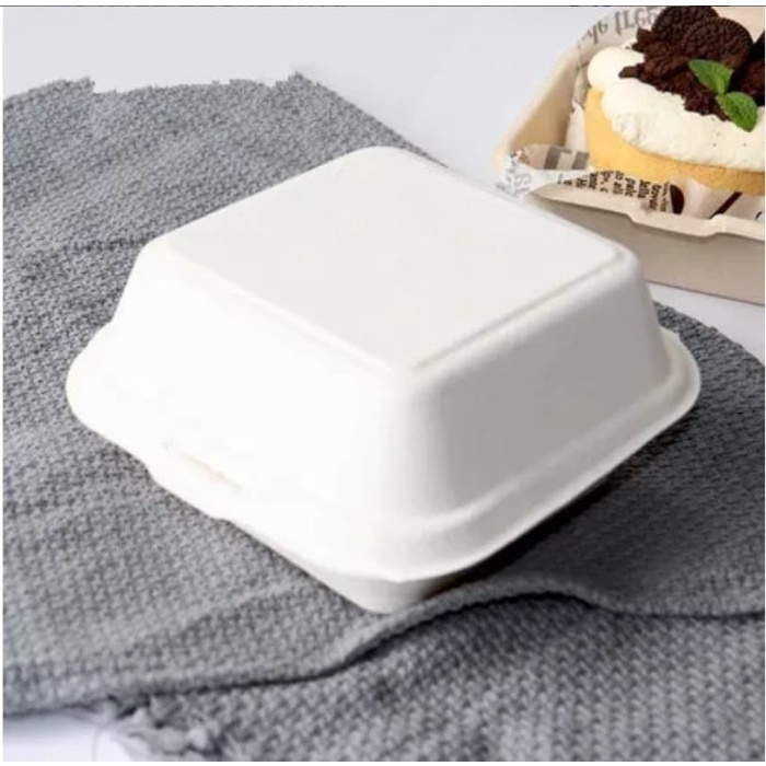 GROSIR-50pc Bagasse Burger Box/Dus Korean Bento/Lunchbox Cake TartMini - White