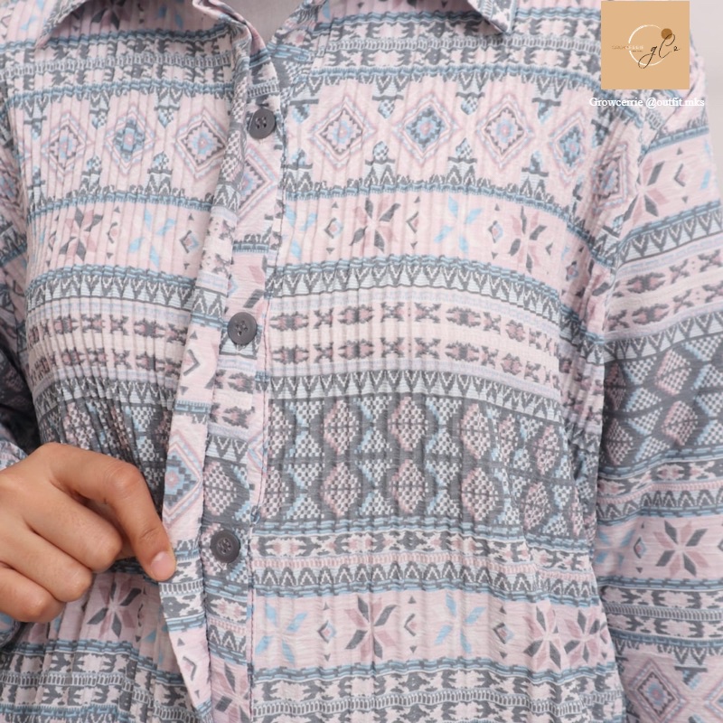 Growcerrie.id - ONE SET CRINKLE PLISKET SETELAN CELANA SETCEL KERAH KANCING DITA JUMBO BUSUI XXL IMP