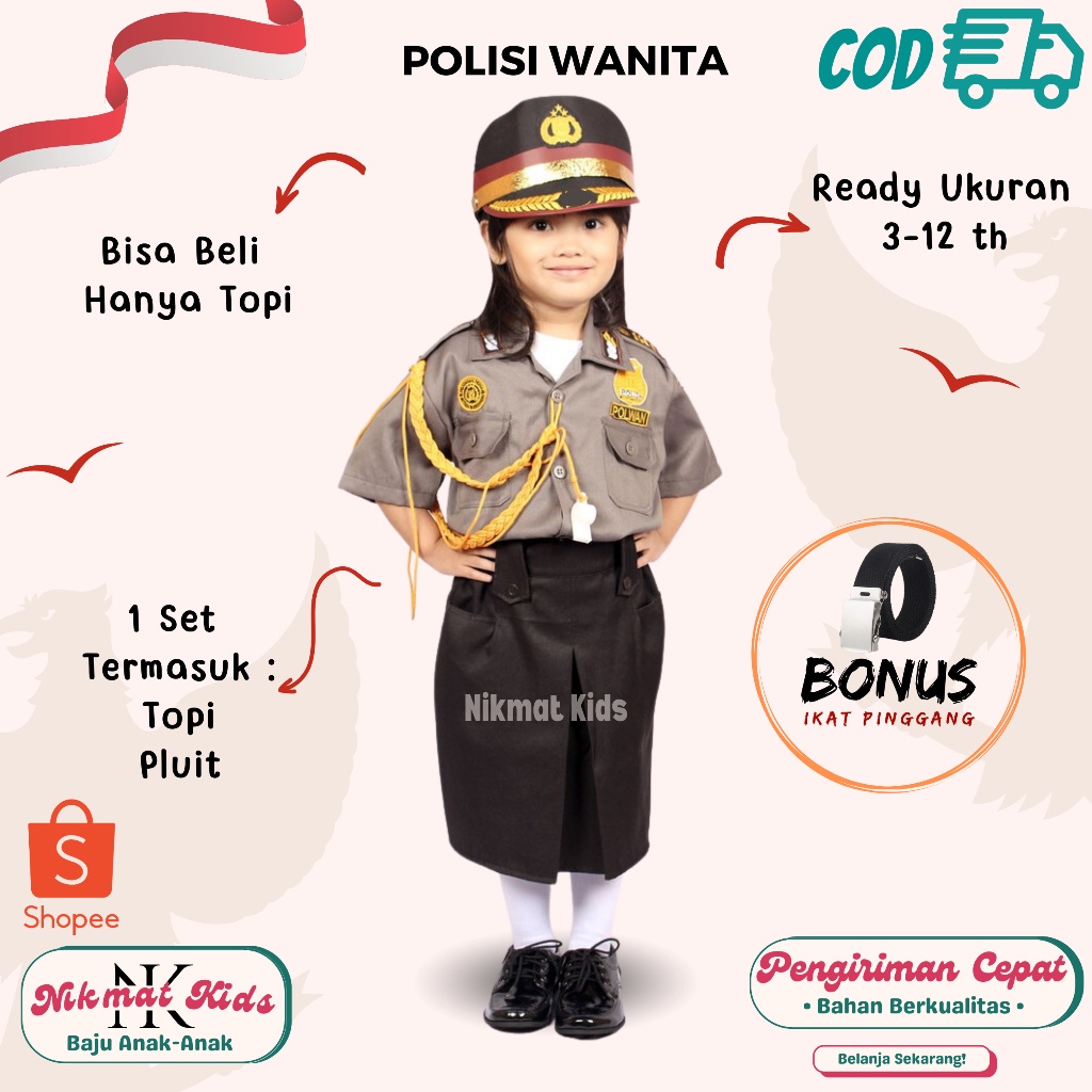 Baju polwan polisi wanita profesi anak baju kostum anak baju polisi cewek polwan cantik kostum polis