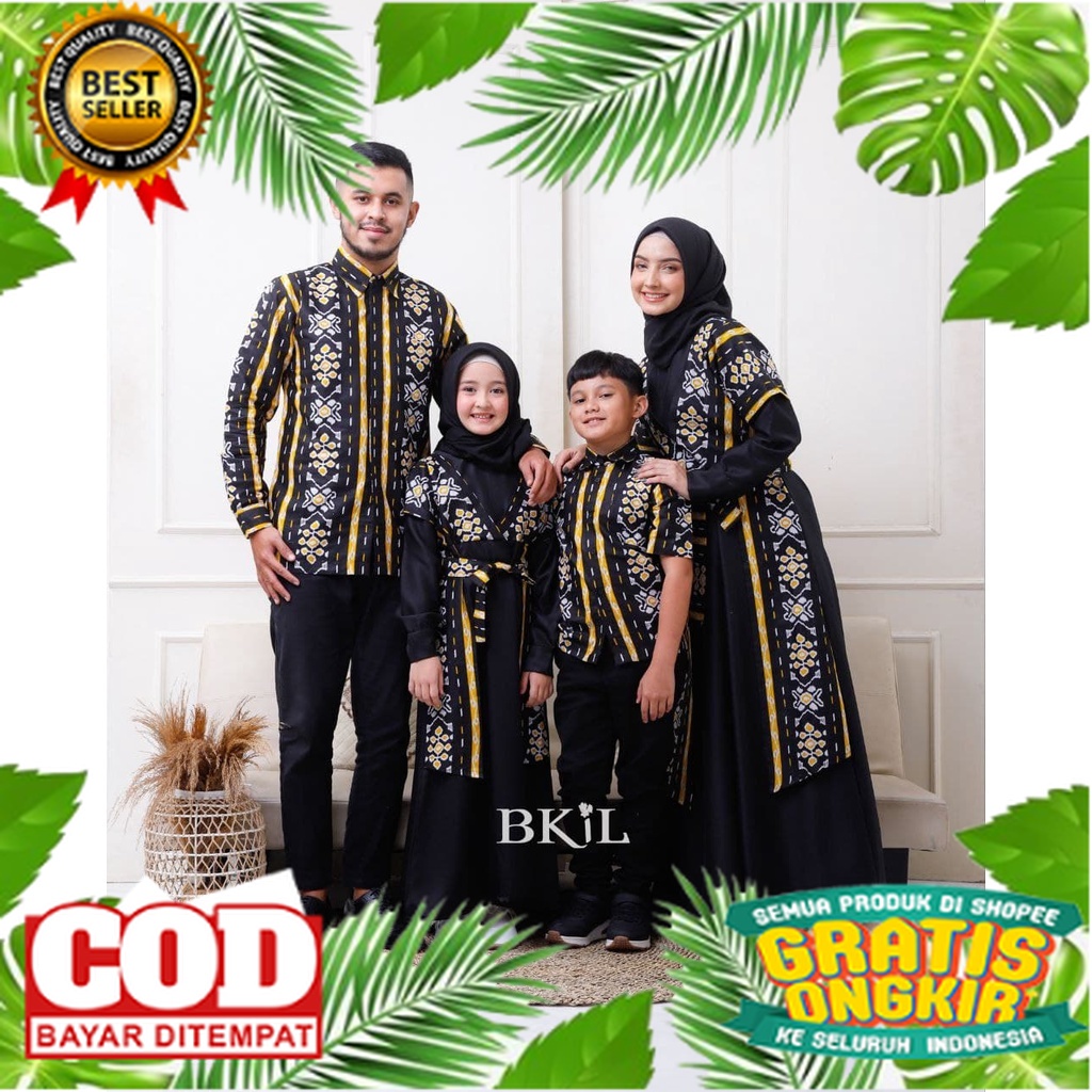 Baju Batik Couple Keluarga Modern Set Seragam Sarimbit Motif Songket Batik Pasangan Suami Istri Keme