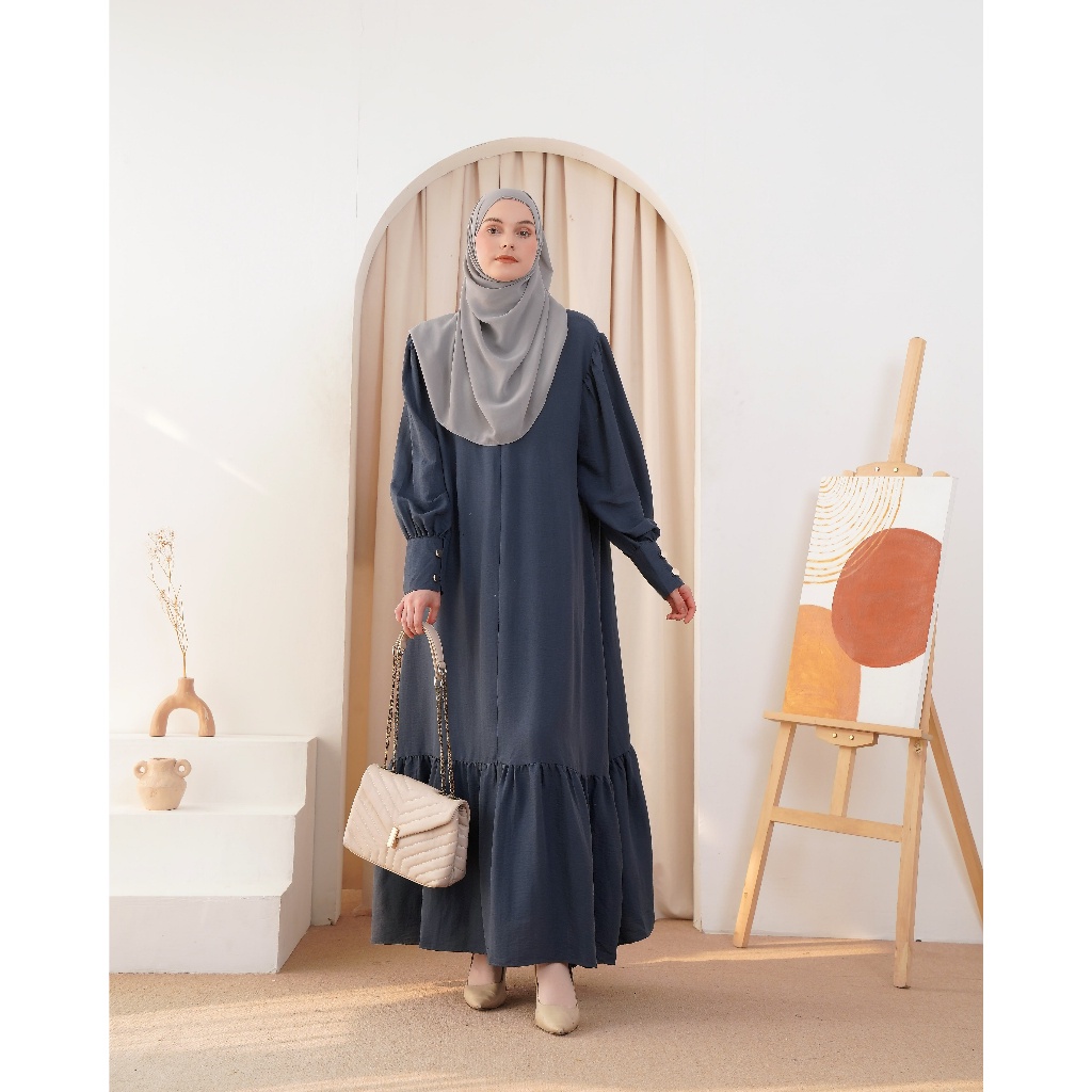 Medina Tazanna Abu Tua- Gamis Wanita Muslim Polos Jumbo Terbaru Bahan Crinkle Warna Abu Tua Basic Ma