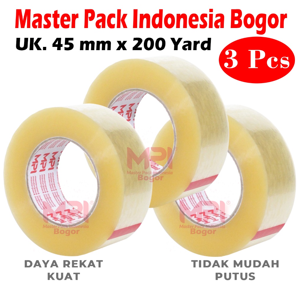 

3 PCS - Lakban Bening 45 mm x 200 yard / Lakban Packing Paket - Master Pack Indonesia