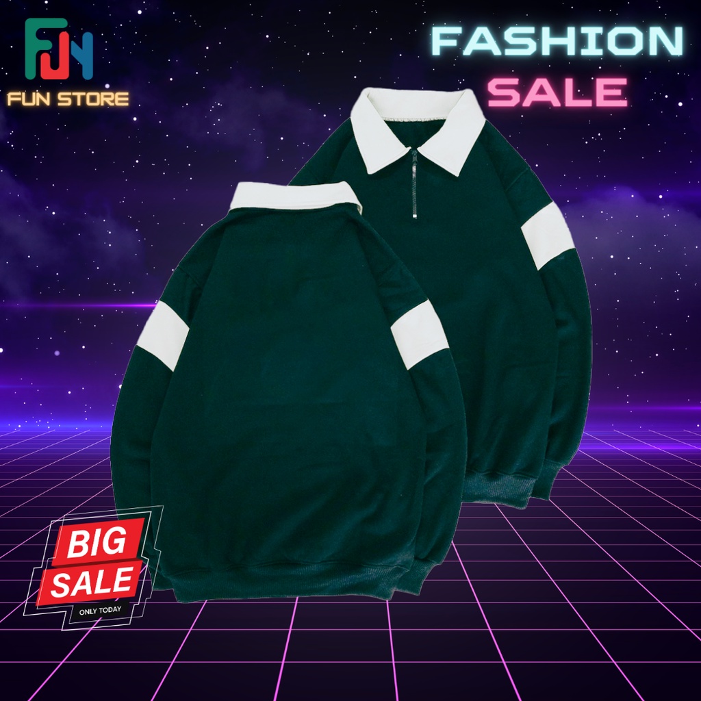 HD Sweater Rugby Vintage Halfzip Hijau Putih Crewneck Polos Ukuran S M L XL XXL XXXL XXXL XXXXXL Bah