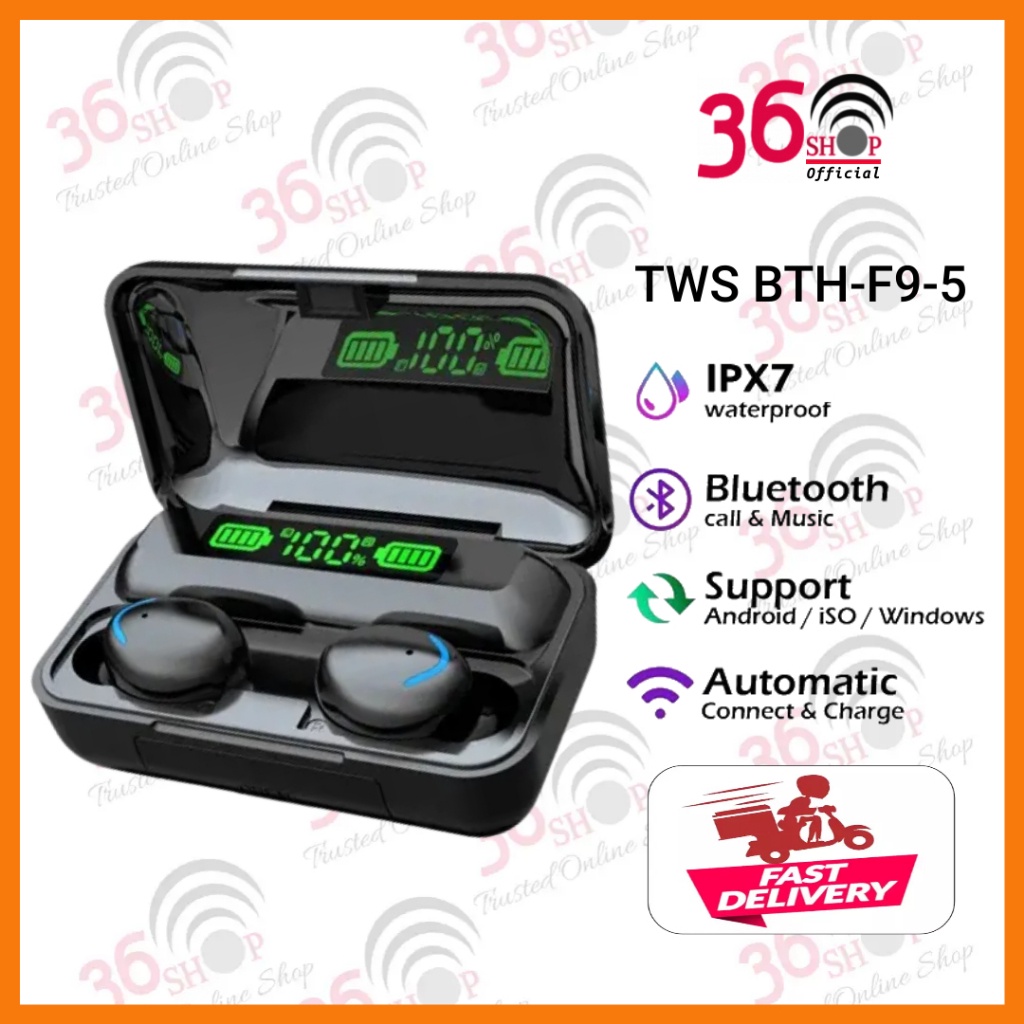 【COD】 TWS BTH F9-5 Tampilan LED TWS Headset Bluetooth with Mic Sentuh Olahraga Tahan Air Henset Bloetooth HiFi Stereo Wireless