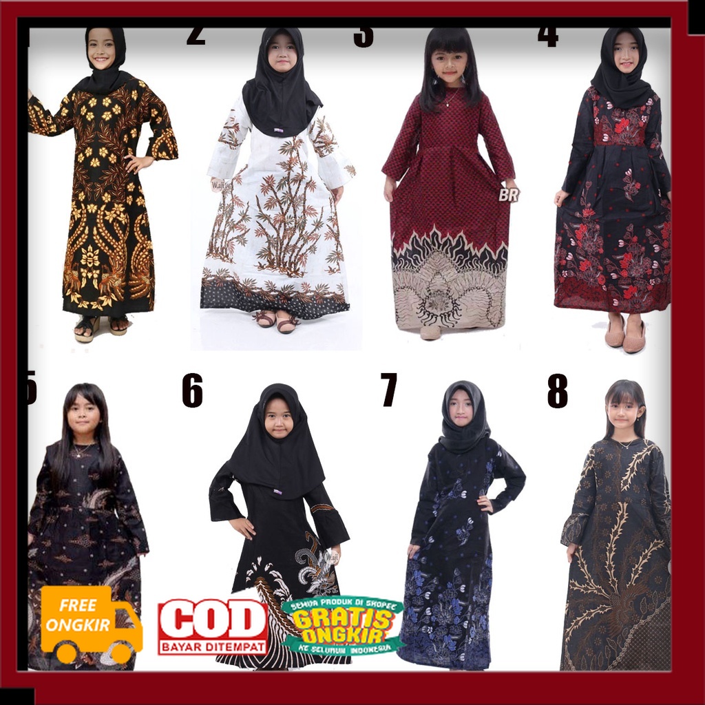 Baju Batik Anak Perempuan Usia 2-12 Tahun - Dress Anak - Gamis Batik Anak// BATIK KEREN TERKINI MODE