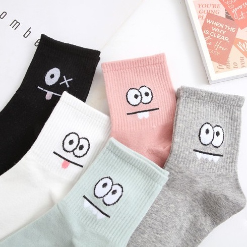 DSM Kaos Kaki Panjang Pria Wanita 6902 Kaoskaki Motif Emoji Kaus Kaki Model Monster Mata Garis Kartun Lucu Kaus Kaki Unisex Dewasa Mid Socks Fashion Style