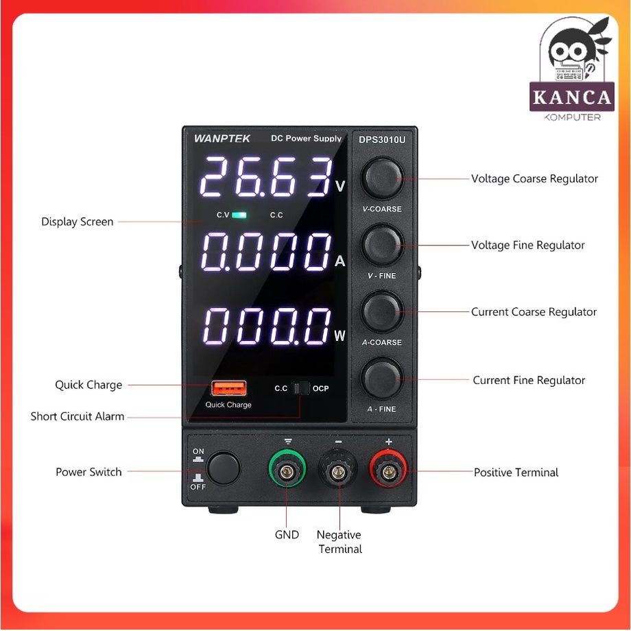 WANPTEK Adjustable Power Supply DC Regulated Digital Voltage 30 V 5 A - DPS305U