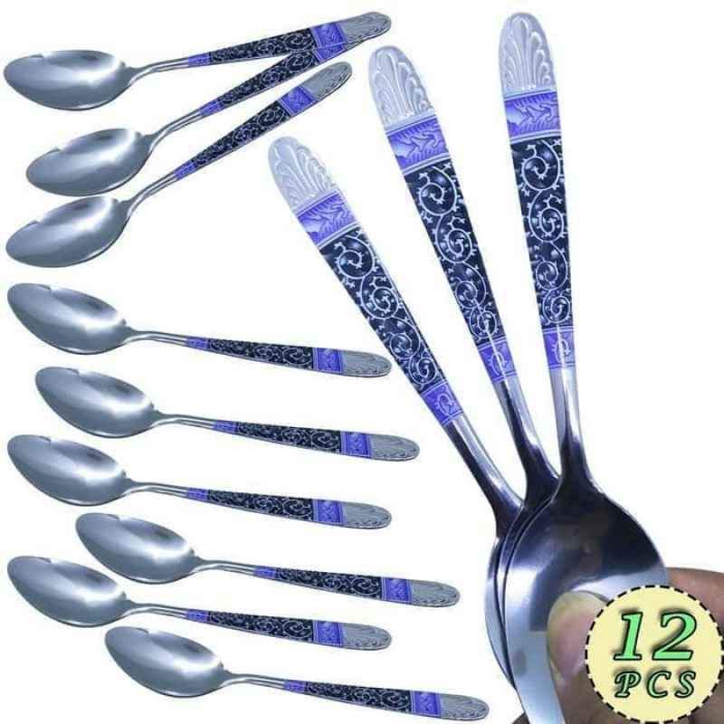 FM - Sendok Makan Motif Batik Stainless Steel Isi 12 pcs | 1 Lusin Sendok Makan Motif Batik Peralatan Makan Stainless Steel Random Motif