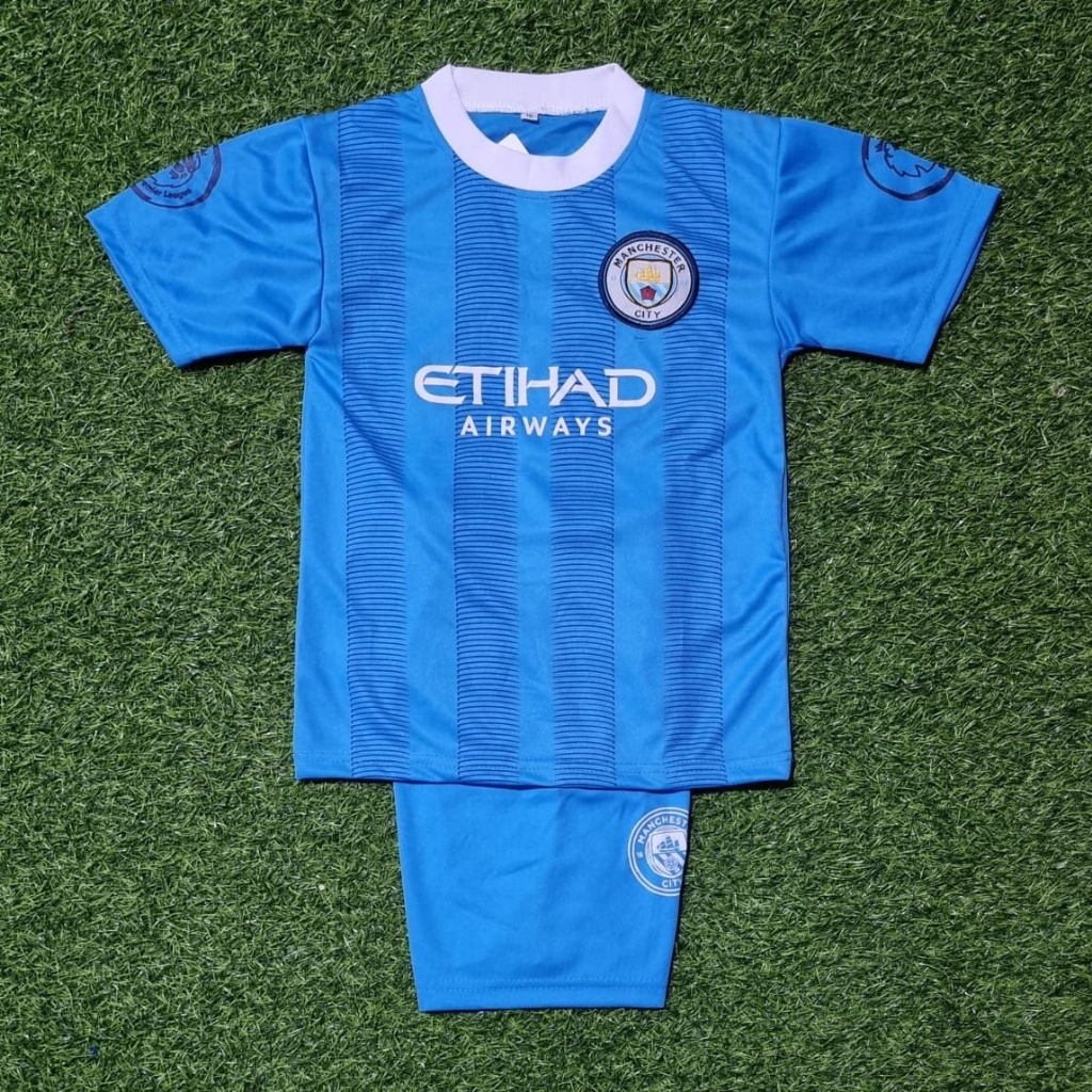 Setelan Baju Celana Jersey Bola Anak Pria Usia 2-14 Tahun Manchester City Home Away Unisex Edisi Ter