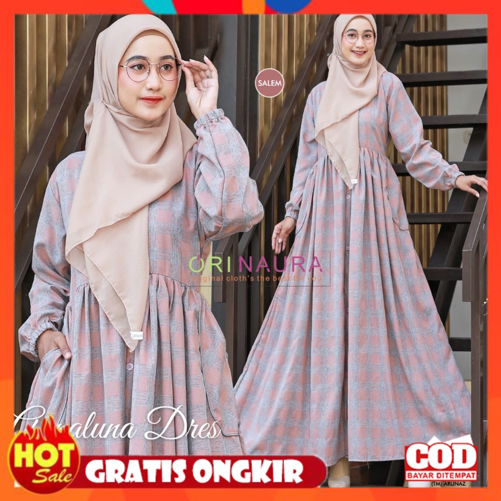 KAIN ADEM HALUS TEBAL / Gamis Wanita Muslim Annaluna Dress // Tartar Midi Dress Flanel Ori Naura // 