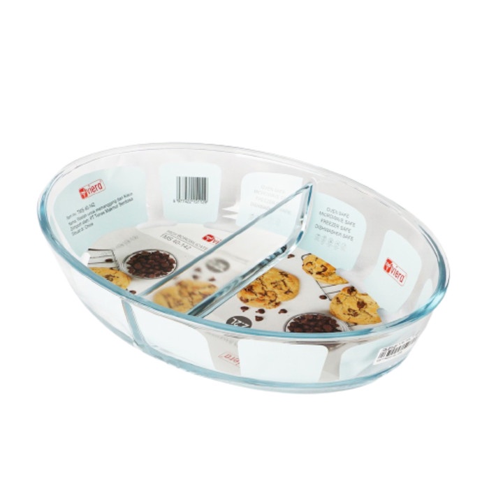 Loyang Kaca Pyrex Sekat Oval 2.2 Liter Tahan Panas Viera TMS 40-142