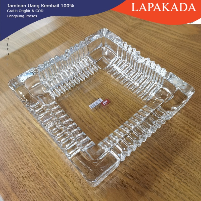 Glass Ashtray/Asbak Kaca/Asbak Crystal/Asbak Rokok Beling Tebal Transparant Persegi 4 Bertekstur Uni
