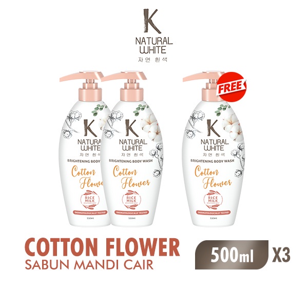 K Natural White Sabun Mandi Cair Cotton Flower Botol 500 ml x3