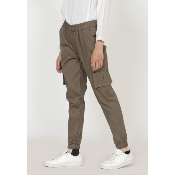 best -Celana wanita jogger cargo training sporty ZAHRA SIGNATURE JoggerCargo - COKLAT ABU, L