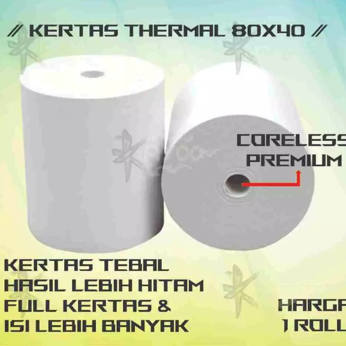 

KERTAS THERMAL STRUK KASIR / PPOB PAPER ROLL 80X40 CORELESS