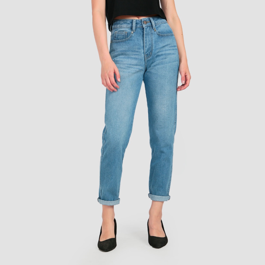 Femei Celana Jeans Low Boyfriend Biru Wanita Mokpo High Waist - B2AI23H006LB