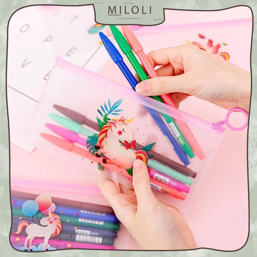 

[MILOLI] Tempat Pensil Zip Pvc Transparant Kotak Pensil Pinky Unicorn Stationery - OT015