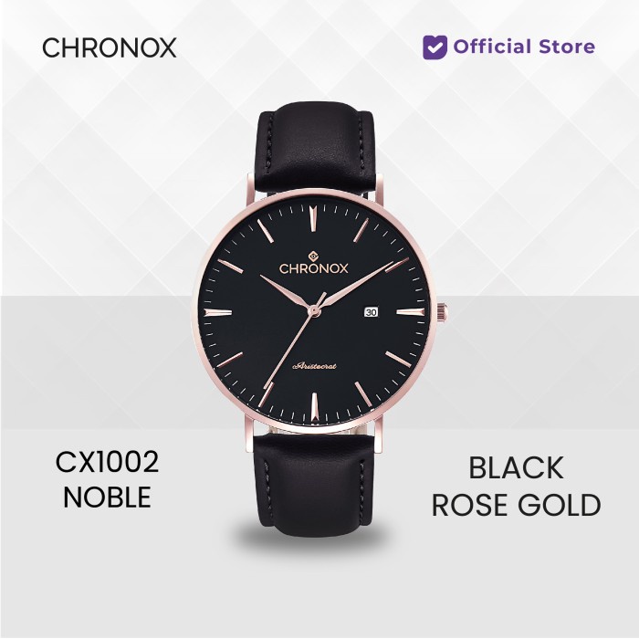 Sale CHRONOX Jam Tangan Pria Kulit Analog - CX1002 NOBLE - Hitam Rosegold Termurah