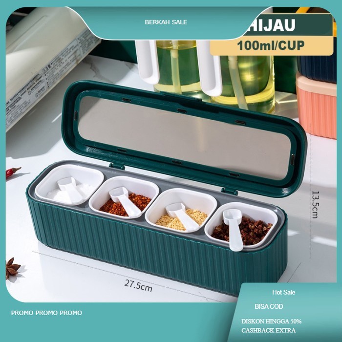 Kotak Tempat Penyimpanan Bumbu Dapur Plastik Set Serbaguna - TBD017 - HIJAU