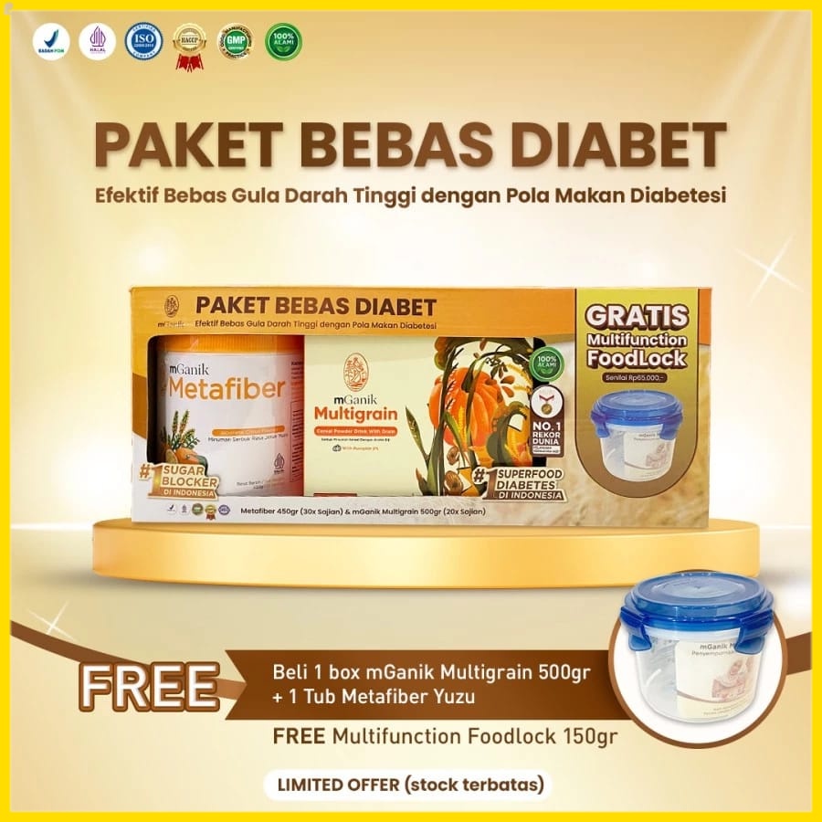 PAKET DIABETES MGANIK BEBAS DIABET METAFIBER 450 GRAM JERUK YUZU PLUS MGANIK MULTIGRAIN 500 GRAM