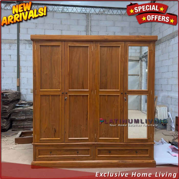 Lemari Pakaian Jati Pintu 4 Almari Baju Lemari pakaian Minimalis Jati Furniture Jepara