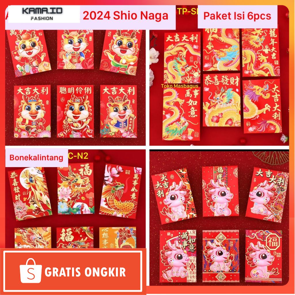 

Angpao Imlek / ANGPAO IMLEK PENDEK SHIO NAGA 2024 - ANGPAU IMLEK 2024 - HONG BAO FUNG PAU MURAH ISI 6PCS sincia / shio Naga / Dragon 2024 / termurah / Grosir angpao / Ready angpao