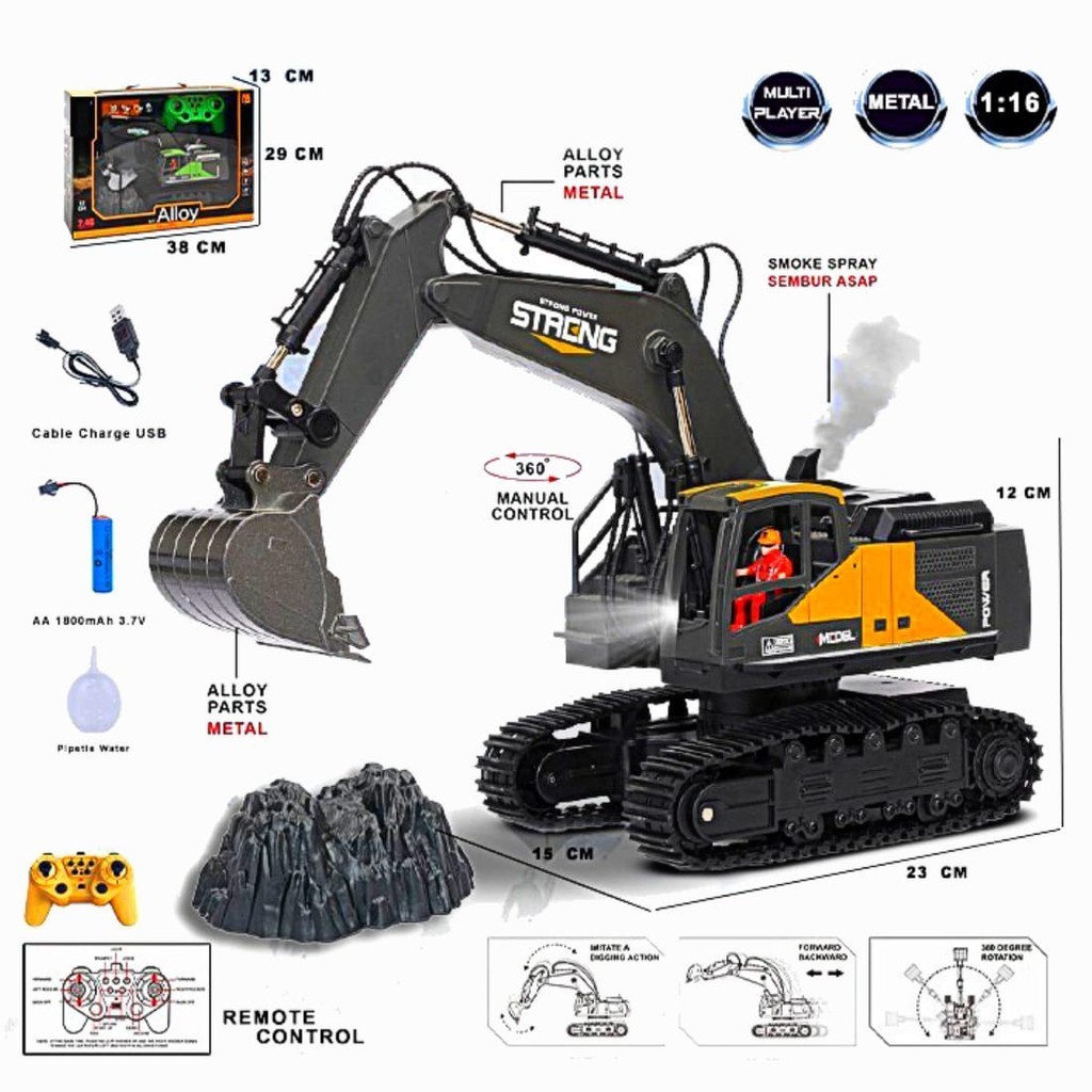 Mainan Anak Excavator Remote Control Beko Bahan Besi Alloy RDR 1234 ENGINERING EXCAVATOR